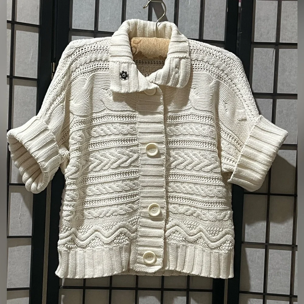 Michael Kors Cream Cable Knit Sweater COTTAGECORE CARDIGAN Top SIZE XS
